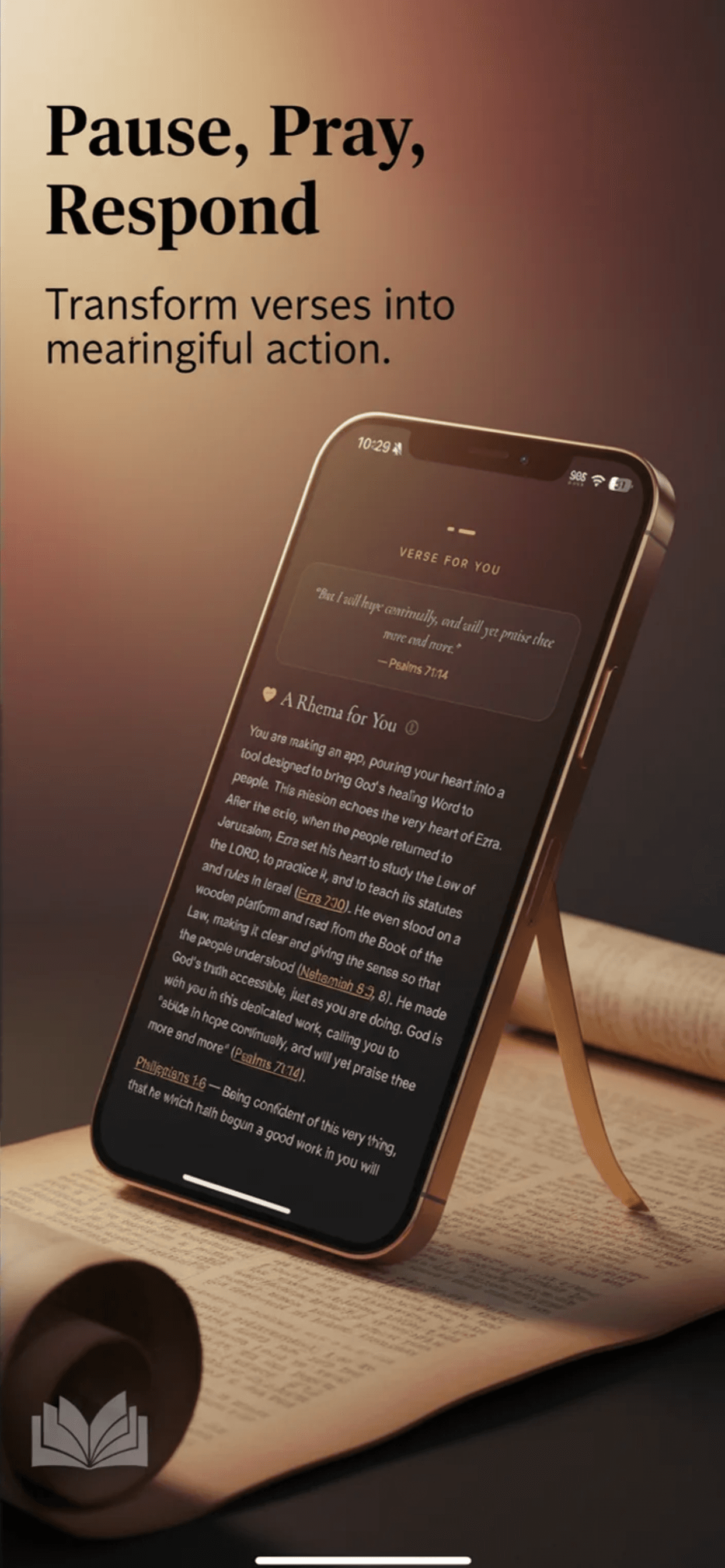 Rhema screenshot showing verse and response screen